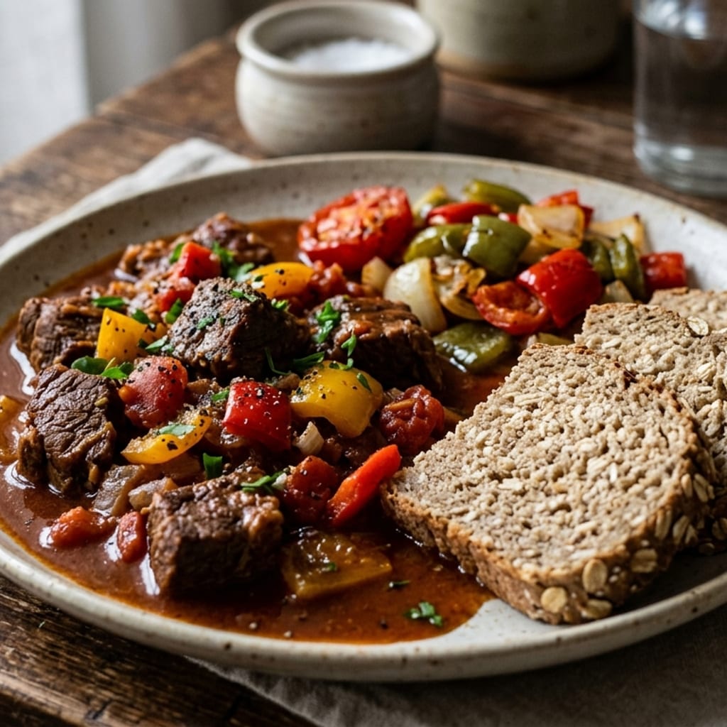 Marhapörkölt light, zabkenyérrel
