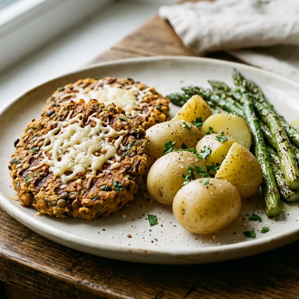 Grillezett vörös lencse – főtt burgonya, zöld spárga